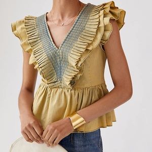 Anthropologie Ruffled Chambray Blouse
